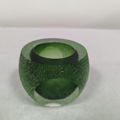 Murano Sommerso Green Glass Bowl Candle Holder