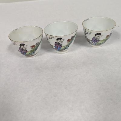 Vintage Hand Painted Porcelain Sake Teacups