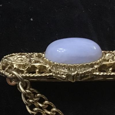 Blue Stone In Filagree Style Antique Gold Brooch