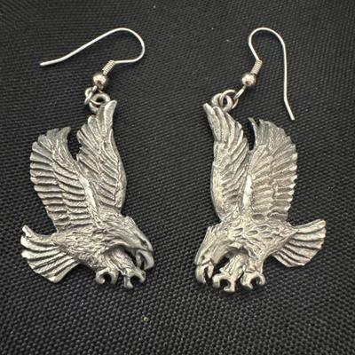 Silver toned may be pewter eagle earrings