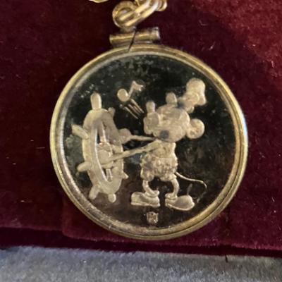 1987 60 YEARS OF MICKEY MOUSE .999 SILVER COIN PENDANT with Necklace