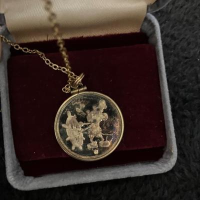 1987 60 YEARS OF MICKEY MOUSE .999 SILVER COIN PENDANT with Necklace