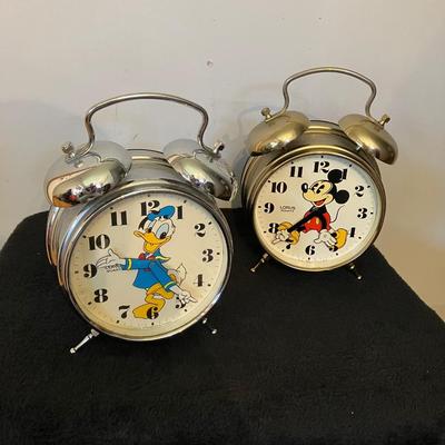 Pair of Lorus Quartz- Walt Disney Alarm Clocks Donald Duck and Mickey Mouse 12”w x 8”h