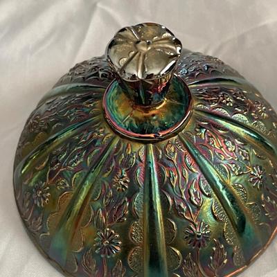 FENTON AMETHYST CARNIVAL GLASS PANELED COMPOTE/CANDY DISH