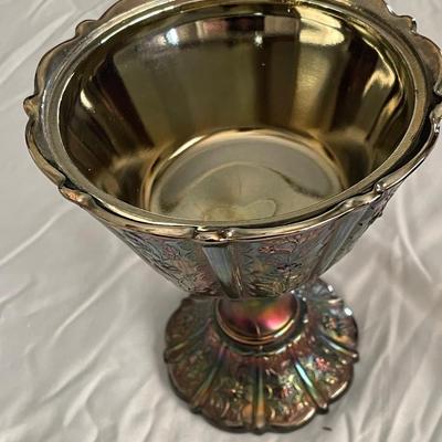 FENTON AMETHYST CARNIVAL GLASS PANELED COMPOTE/CANDY DISH