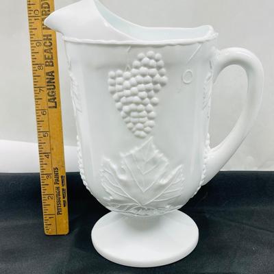 Large Milk Glass Beverage Pitcher Grape Motif