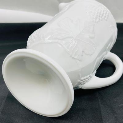 Large Milk Glass Beverage Pitcher Grape Motif