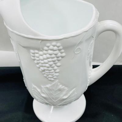 Large Milk Glass Beverage Pitcher Grape Motif