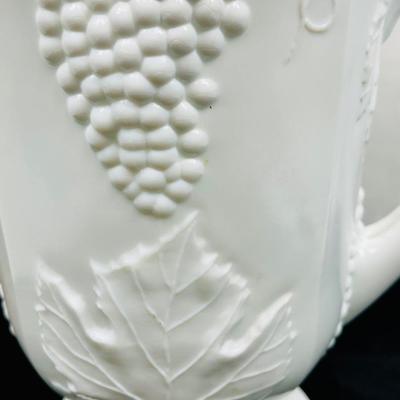 Large Milk Glass Beverage Pitcher Grape Motif