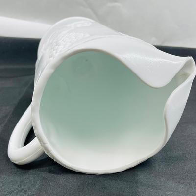 Large Milk Glass Beverage Pitcher Grape Motif