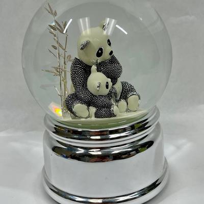 Vintage Panda with Baby Water Snowglobe Musical Decor Danbury