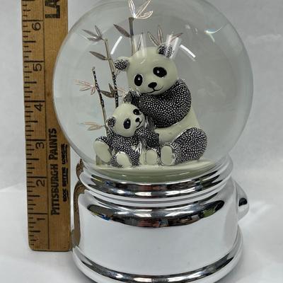 Vintage Panda with Baby Water Snowglobe Musical Decor Danbury
