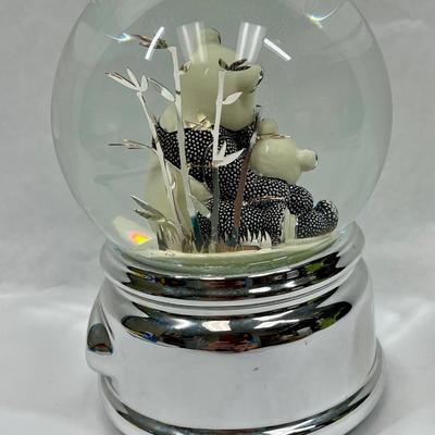Vintage Panda with Baby Water Snowglobe Musical Decor Danbury
