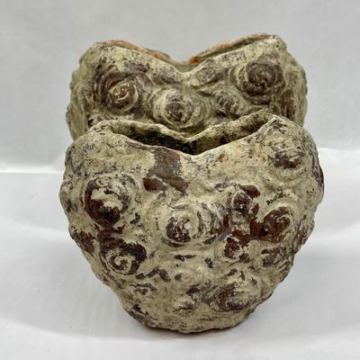 Two Brutalist Heart shaped concrete vases