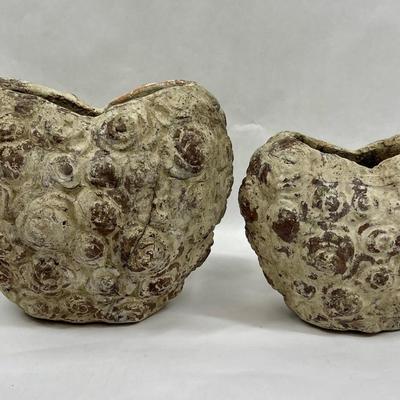 Two Brutalist Heart shaped concrete vases