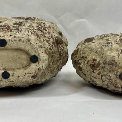 Two Brutalist Heart shaped concrete vases