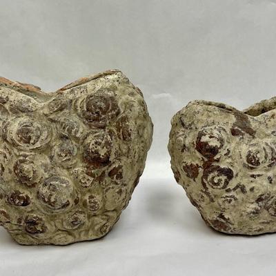Two Brutalist Heart shaped concrete vases