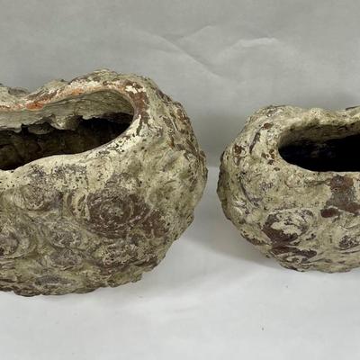Two Brutalist Heart shaped concrete vases