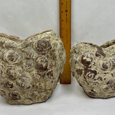 Two Brutalist Heart shaped concrete vases