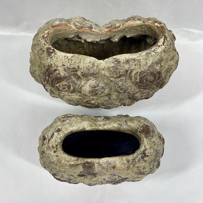 Two Brutalist Heart shaped concrete vases