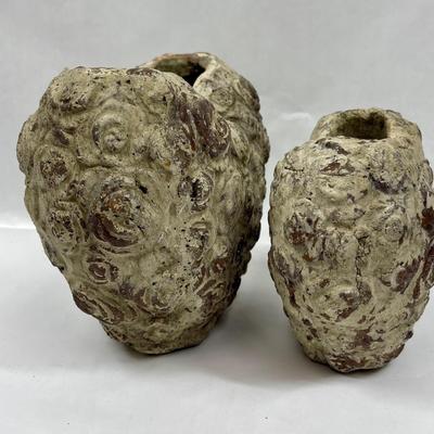 Two Brutalist Heart shaped concrete vases