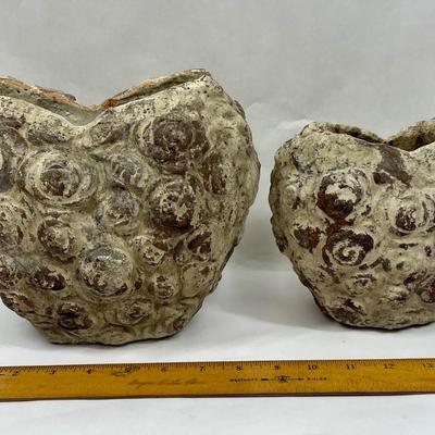 Two Brutalist Heart shaped concrete vases