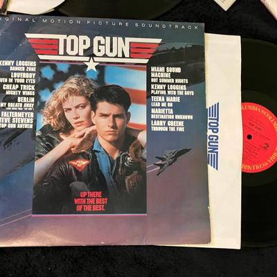 Vintage Rock and Roll Record Album Collection with Top Gun