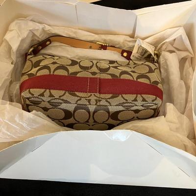 Classic Coach Micro Purse with Maroon Stripe and Leather NEW