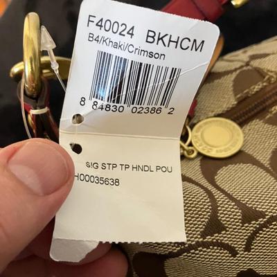 Classic Coach Micro Purse with Maroon Stripe and Leather NEW