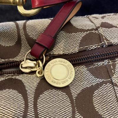 Classic Coach Micro Purse with Maroon Stripe and Leather NEW