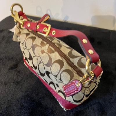 Classic Coach Micro Purse with Maroon Stripe and Leather NEW
