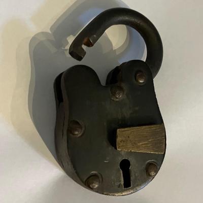 Vintage Antique Old Padlock Heavy Cast Iron Brass Lock