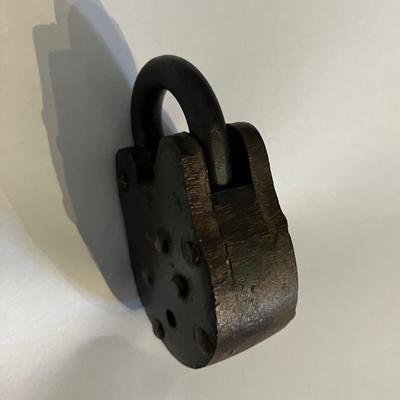 Vintage Antique Old Padlock Heavy Cast Iron Brass Lock