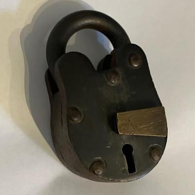 Vintage Antique Old Padlock Heavy Cast Iron Brass Lock