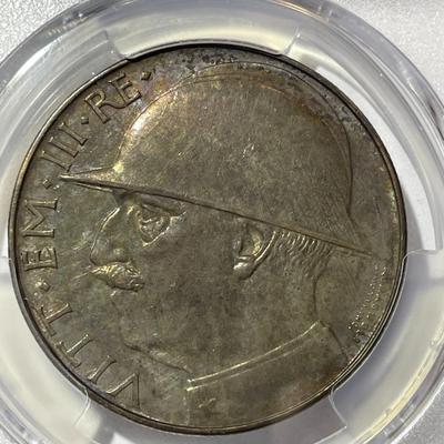 PCGS Certified Scarce Italy 1928-R UNCIRCULATED Detail/Cleaned KM-70 World War I 20-Lira as Pictured.