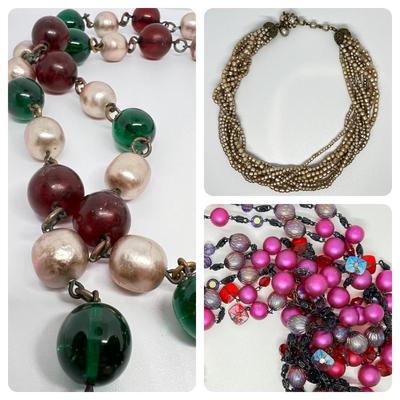 Lot Vintage Necklaces - Miriam Haskell, Aurora Borealis, Glass
