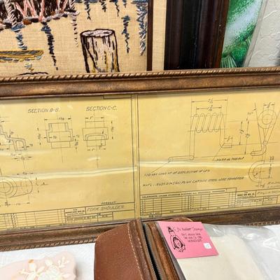 3 handmade needlework paintings, vintage vanity