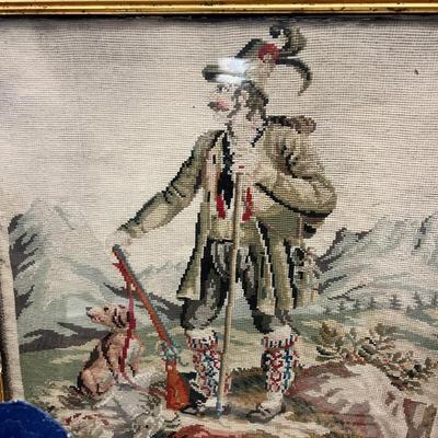 3 handmade needlework paintings, vintage vanity