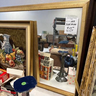 3 handmade needlework paintings, vintage vanity