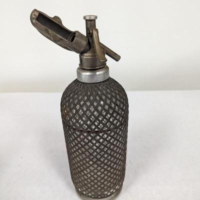 Vintage Seltzer Glass Bottle Wire Mesh