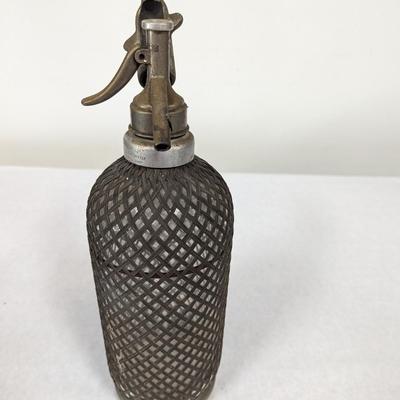 Vintage Seltzer Glass Bottle Wire Mesh