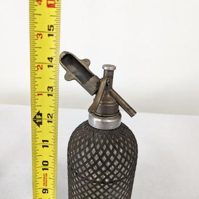Vintage Seltzer Glass Bottle Wire Mesh