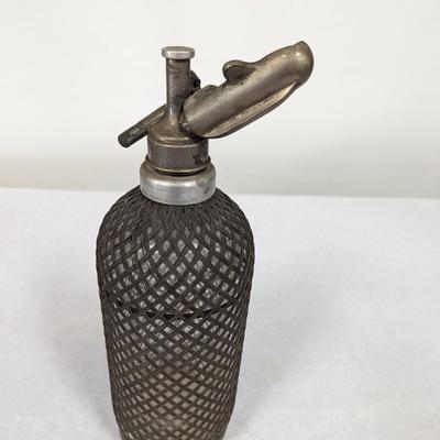 Vintage Seltzer Glass Bottle Wire Mesh