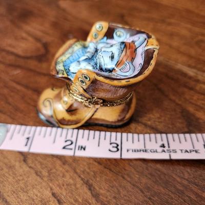 C.E. Limoges France Peint a al Main Cat in Boot trinket box