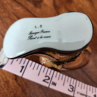 C.E. Limoges France Peint a al Main Cat in Boot trinket box