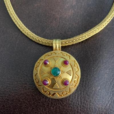 18k Gold Ilias Lalaounis Greek Choker & Pendant