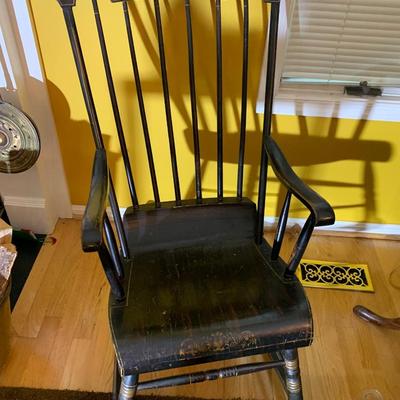 Early Hand Painted Plank Antique Rocker