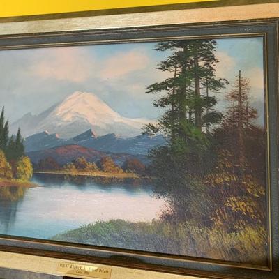 Mount Rainier Oil On Board by Robert DeLane Framed