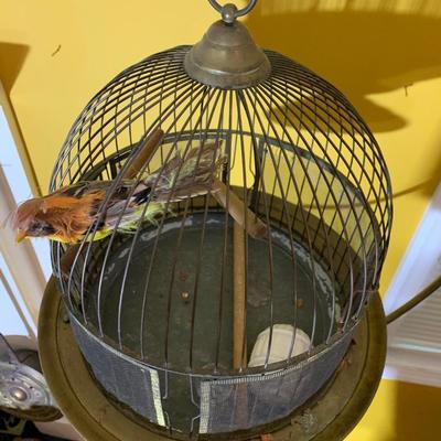 Vintage Brass Birdcage On Stand