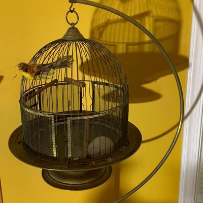 Vintage Brass Birdcage On Stand